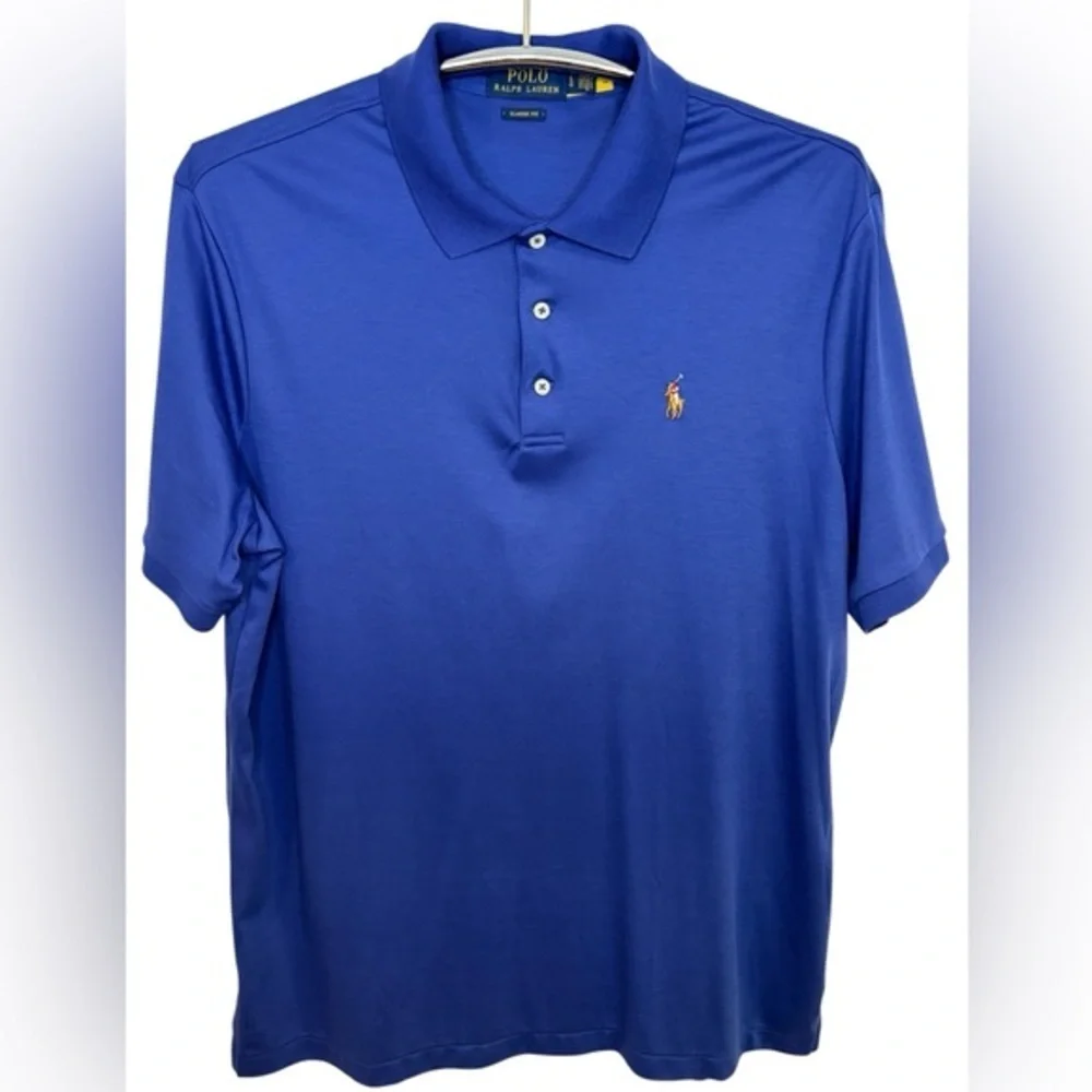 Polo Ralph Lauren 100% Cotton Blue Polo Classic Fit Pima Design, Mens Size Large
